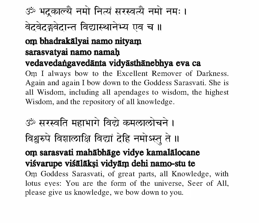 saraswati mantra sanskrit pranam ganesh mantras shlok hindi puja english meaning bengali gayatri maa pushpanjali shreemaa shiva language quotes its